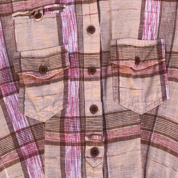 FREE PEOPLE Plaid Linen Blend Button Up Shirt with Pockets - Picture 5 of 11